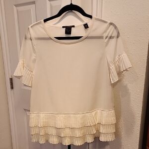 Scotch & Soda Cream Pleated Ruffle Blouse Sz 1